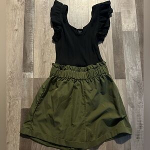 SHEIN Black and Olive Green Ruffle Sleeve Romper